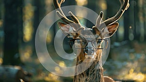 Sharp Witted Deer Wearing Glasses in the Forest