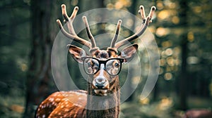 Sharp Witted Deer Wearing Glasses in the Forest