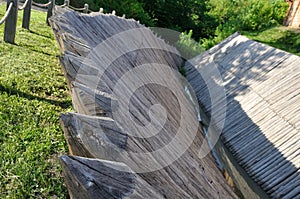 Sharp wooden paling as part of old fort