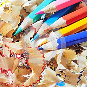 The sharpen color pencils on shavings