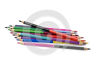 Sharpened colored wooden pencils on an white background