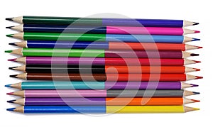 Sharpened colored wooden pencils on an white background