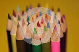 Sharpened colour pencils viewed up close