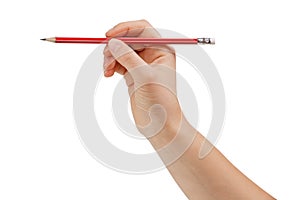 Sharpened pencil in hand