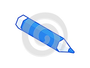 Sharpened pencil isometric illustration. Blue wooden tool for drawing and notes on paper.