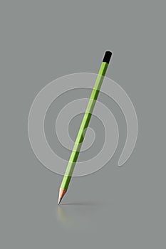 Sharpened wooden green color pencil isolated on gray