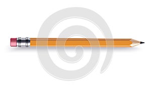 Sharpened wooden pencil with rubber eraser. Color cartoon icon. Realistic isolated item on white background, vector