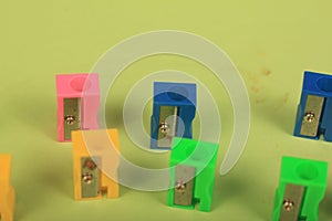 Sharpeners on green background