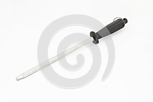 Sharpening stick with black handle isolated on white background