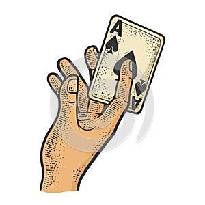 Sharper or magician hand with card sketch vector