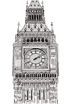 Sharpie Drawing of Big Ben Tower on white isolated background photo