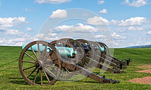 Sharpsburg, Maryland, USA September 11, 2021 Civil war cannons lined up in a field at the Antietam National Battlefield