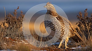 The Sharptail Grouse is looking for food on its own