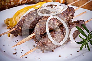 Shashlik mince with onion, rosemary and green pepper