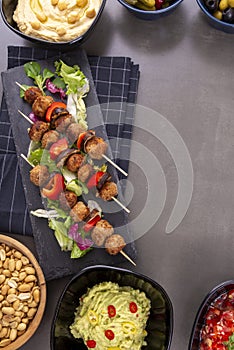 Shashlik of minced meat and appetizers