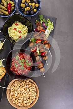 Shashlik of minced meat and appetizers