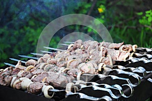 Shashlik or shashlyk meaning skewered meat was originally made of lamb. photo