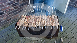 Shashlik - traditional russian barbecue. meat on barbeque.