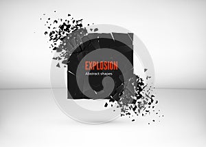 Shatter and destruction dark square effect. Abstract cloud of pieces and fragments after explosion. Vector illustration photo