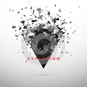 Shatter and destruction dark triangle. Abstract cloud of pieces and fragments after explosion. Vector