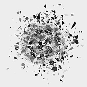 Shatter and destruction effect. Abstract cloud of pieces and fragments after flash. Vector illustration isolated on white