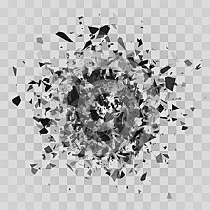 Shatter and destruction effect. Abstract cloud of pieces and fragments. Vector illustration isolated on transparent background