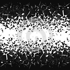 Shatter and destruction halftone effect. Abstract cloud of pieces and fragments after explosion. Vector