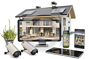 Shatter-proof smart home setup: Modern, efficient ctv security with reliable cameras, safeguard sensors, and illustrated lock equi