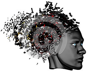 Shattered black Head side view