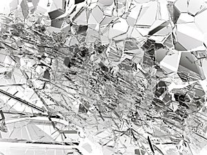 Shattered or broken glass over white