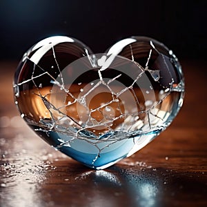 Shattered, broken heart made from glass