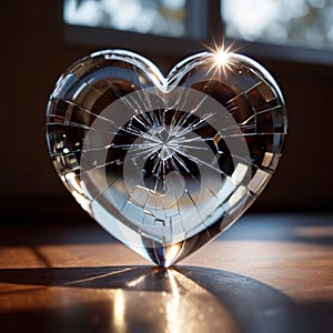 Shattered, broken heart made from glass