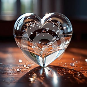 Shattered, broken heart made from glass