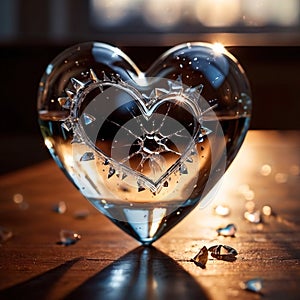 Shattered, broken heart made from glass