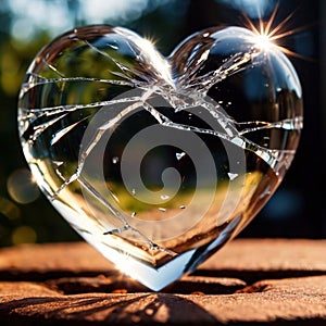 Shattered, broken heart made from glass