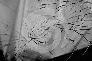 Shattered in a car accident windscreen of car