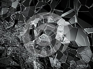 Shattered or demolished glass over black