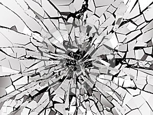 Shattered or demolished glass over black background