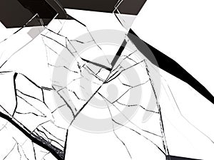 Shattered or demolished glass over white