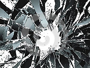 Shattered or demolished glass over white