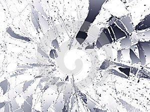 Shattered or demolished glass over white