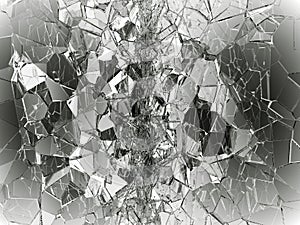 Shattered or demolished glass over white