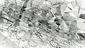 Shattered or demolished glass over white