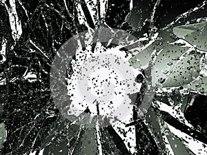 Shattered or demolished glass over white