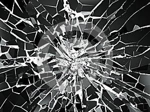 Shattered or demolished glass over white background