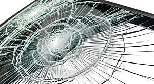 Shattered Digital Device Screen with Spiderweb Cracks