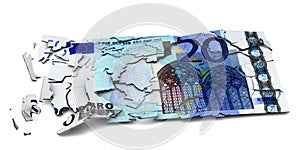 Shattered euro banknote