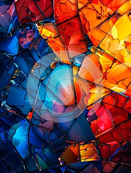 Shattered geometric shards, bold contrasting colors, abstract fragmented design