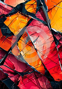 Shattered geometric shards, bold contrasting colors, abstract fragmented design