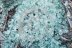 Shattered glass of back tempered window of a car